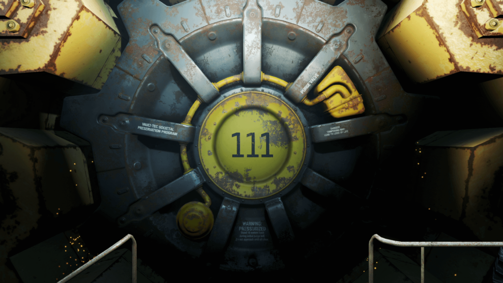The door to Vault 111 from Fallout 4 closes.